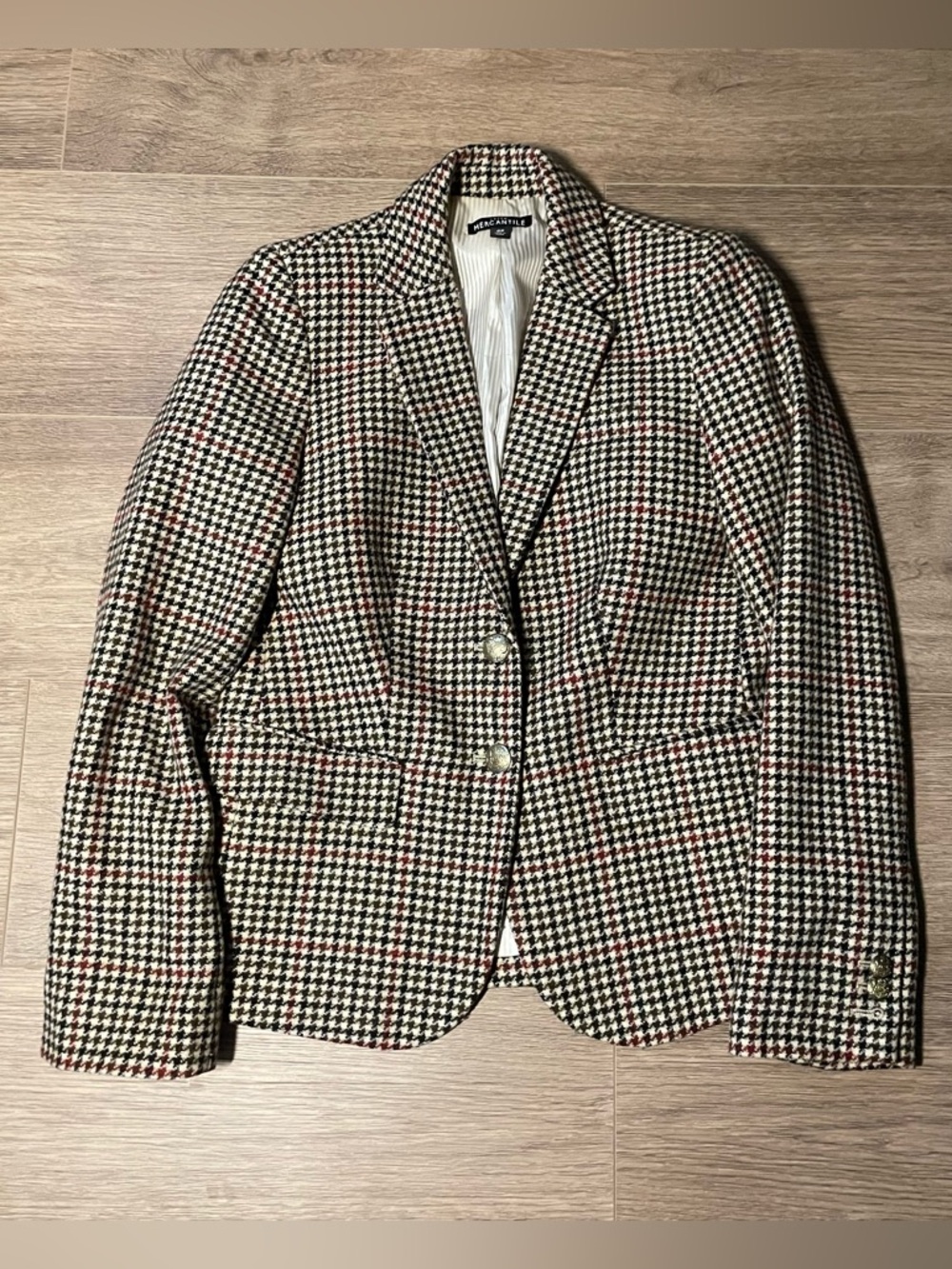J.Crew Mercantile Checked Houndstooth Blazer Women’s 00 Wool Blend Tweed Chic